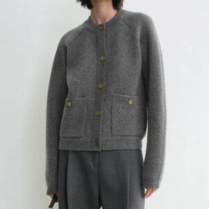 toteme hammered button cardigan grey melange